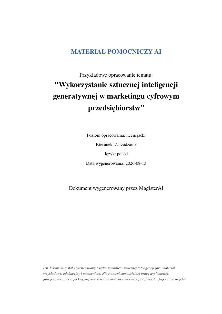 Strona tytułowa opracowania: Wykorzystanie sztucznej inteligencji generatywnej w marketingu cyfrowym przedsiębiorstw